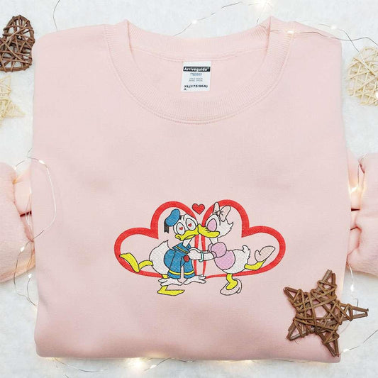 Cute Valentine Duck Couple Embroidered Shirt Disney Characters Embroidered Shirt Best Valentines Day Gift Ideas