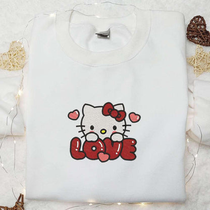 Hello Kitty Love Heart Embroidered Shirt Cartoon Embroidered Hoodie Best Valentine Gift Ideas
