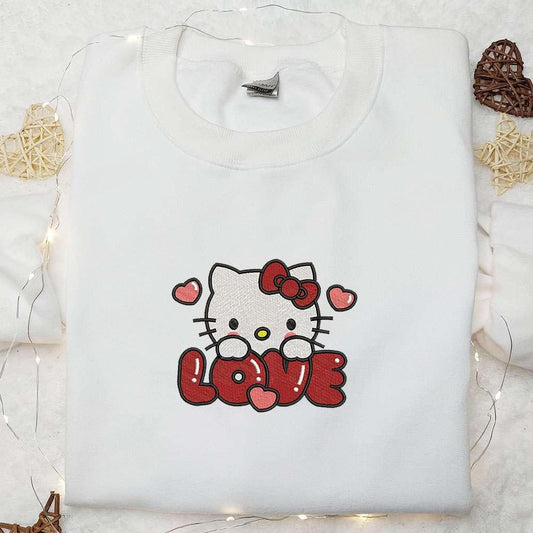 Hello Kitty Love Heart Embroidered Shirt Cartoon Embroidered Hoodie Best Valentine Gift Ideas