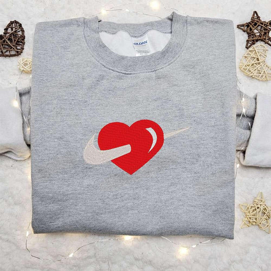 Heart x Swoosh Embroidered Shirt Nike Inspired Embroidered Hoodie Custom Nike Embroidered T shirt