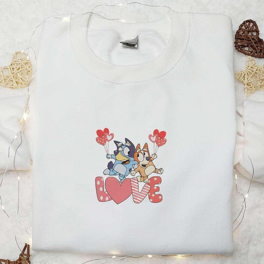 Bluey Love Heart Balloons Embroidered Shirt Cartoon Embroidered Hoodie Best Valentines Day Gifts 1