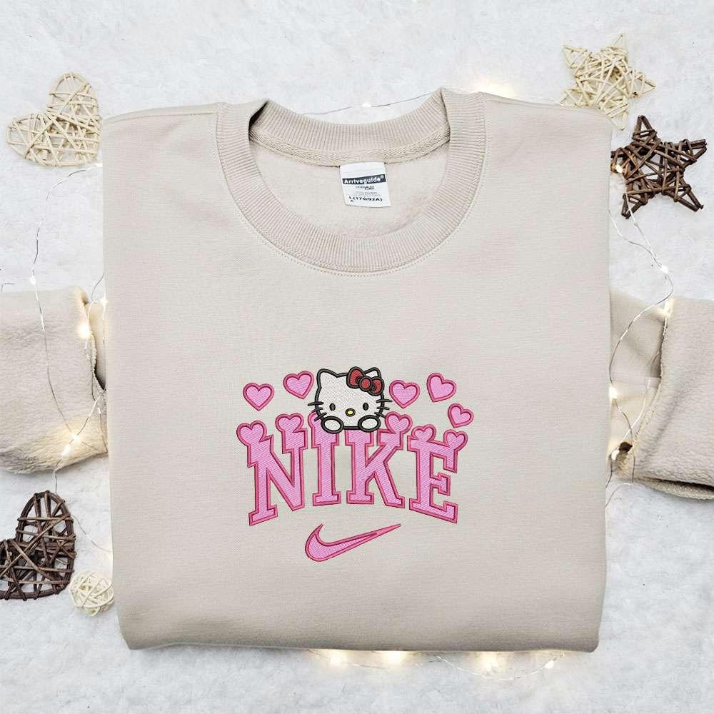 Hello Kitty Pink Heart x Nike Embroidered Shirt Valentine Embroidered Hoodie Best Gift Idea