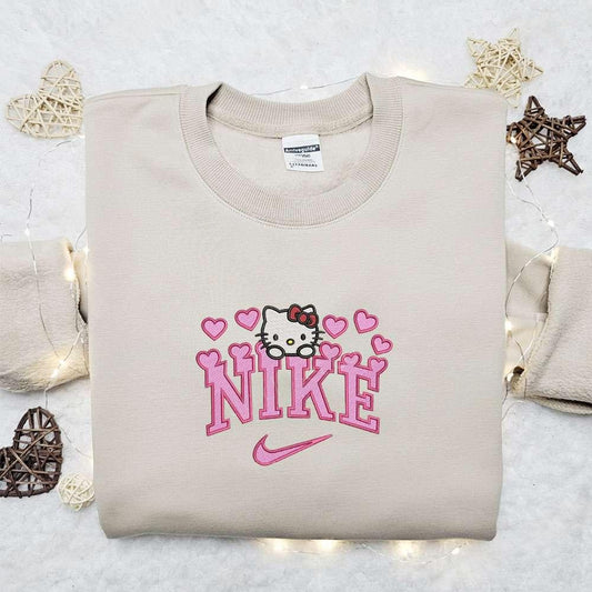 Hello Kitty Pink Heart x Nike Embroidered Shirt Valentine Embroidered Hoodie Best Gift Idea