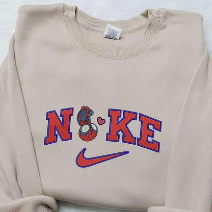 Chibi Spider Man Heart x Nike Embroidered Sweatshirt Nike Inspired Embroidered Shirt Best Gifts for Family