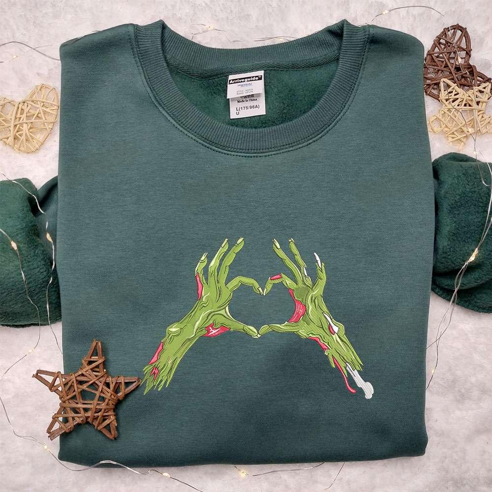 Heart Sign Zombie Hand Embroidered Sweatshirt Valentines Day Embroidered Hoodie Best Halloween Gift Ideas