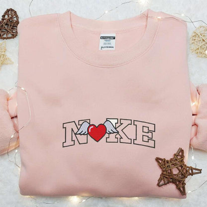 Heart Cupid Wings x Nike Embroidered Shirt Valentine Embroidered Hoodie Best Gift For Couple