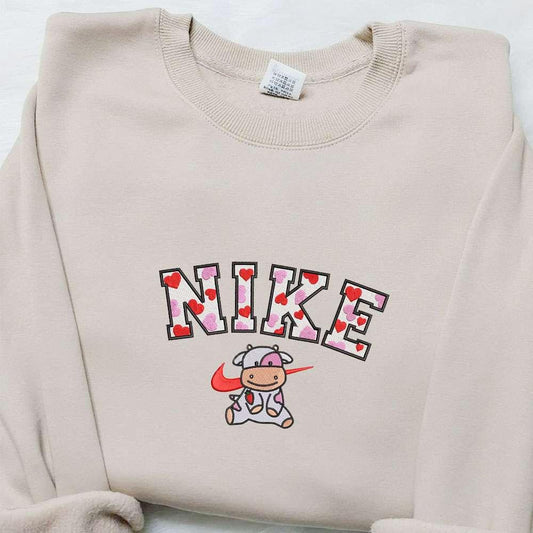 Milk Cow Love Heart x Nike Embroidered Shirt Valentines Day Embroidered Hoodie Best Gifts For Family
