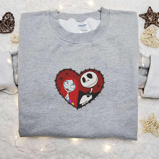 Jack And Sally Heart Embroidered Shirt Valentines Day Embroidered Hoodie Best Holiday Gift Ideas
