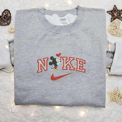 Mickey Mouse Loves x Nike Cartoon Embroidered Hoodie Nike Inspired Embroidered Shirt Best Valentines Day Gift Ideas