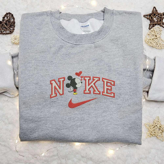 Mickey Mouse Loves x Nike Cartoon Embroidered Hoodie Nike Inspired Embroidered Shirt Best Valentines Day Gift Ideas