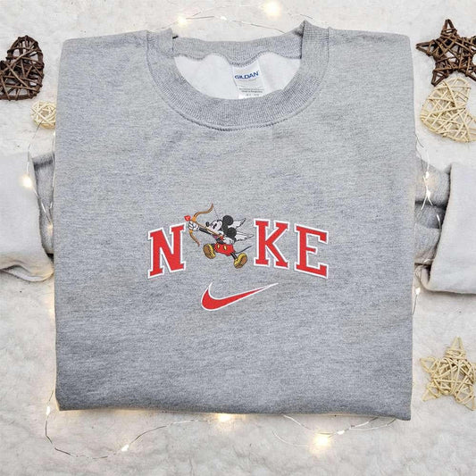 Mickey Mouse Cupid x Nike Embroidered Sweatshirt Walt Disney Characters Embroidered Shirt Best Valentines Day Gift Ideas for Family
