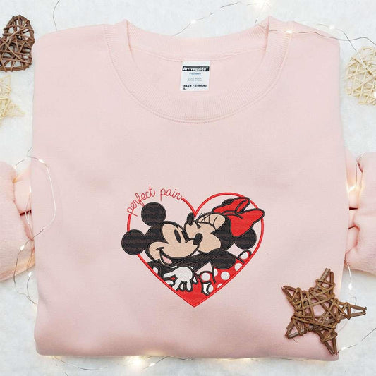 Mickey And Minnie Perfect Pair Heart Frame Embroidered Shirt Disney Characters Embroidered Hoodie Best Valentine Gift Ideas