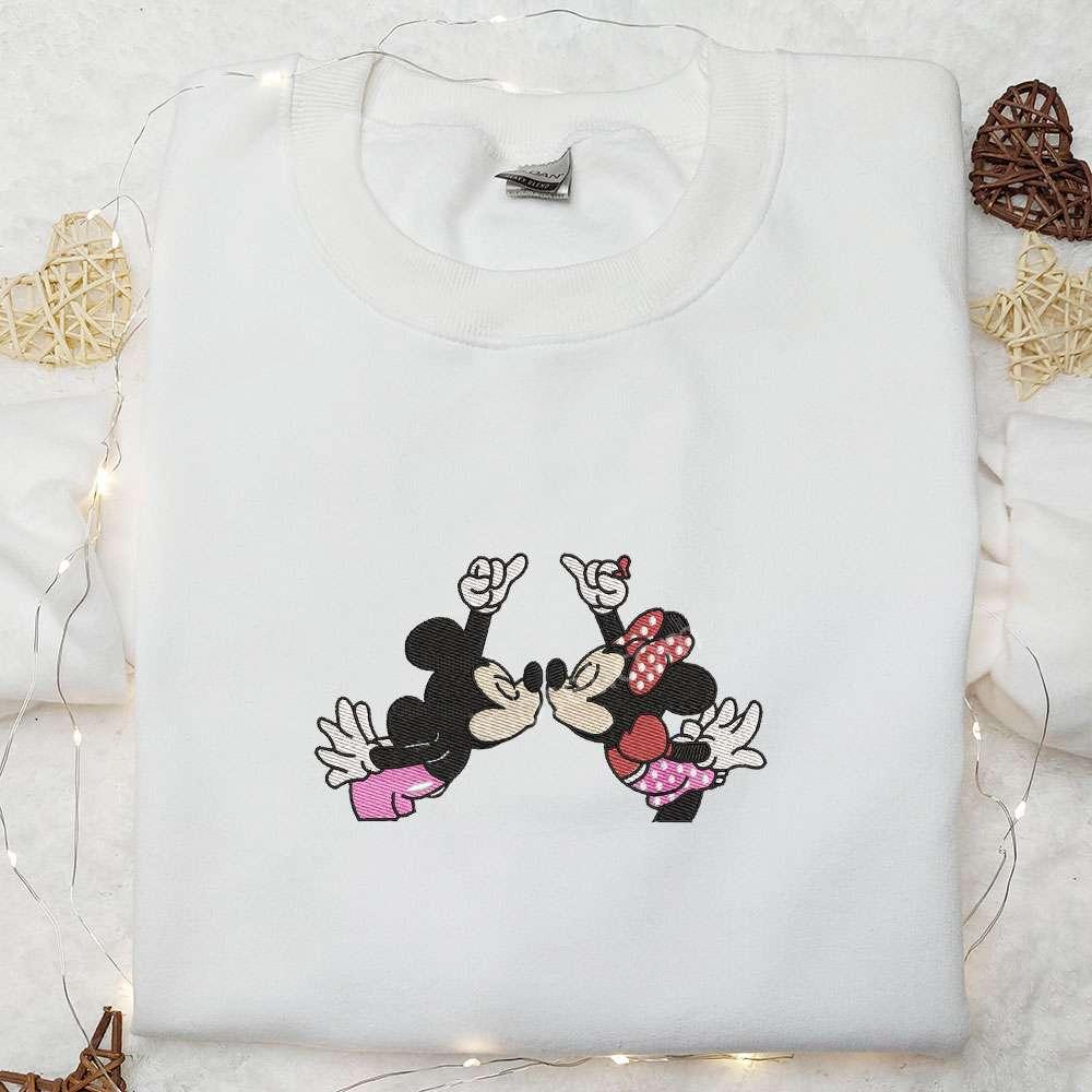 Mickey And Minnie Kissing Embroidered Hoodie Disney Characters Embroidered Hoodie Best Valentines Day Gift Ideas