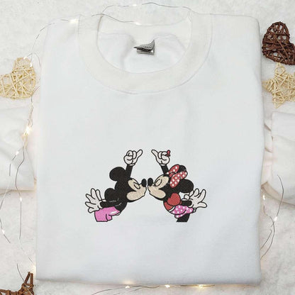 Mickey And Minnie Kissing Embroidered Hoodie Disney Characters Embroidered Hoodie Best Valentines Day Gift Ideas
