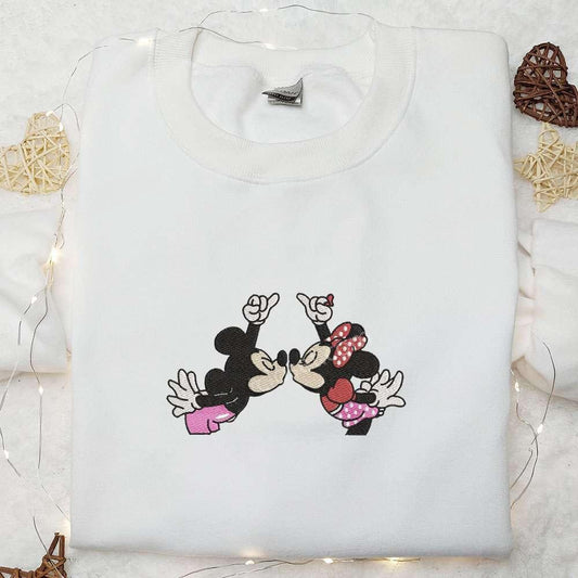 Mickey And Minnie Kissing Embroidered Hoodie Disney Characters Embroidered Hoodie Best Valentines Day Gift Ideas