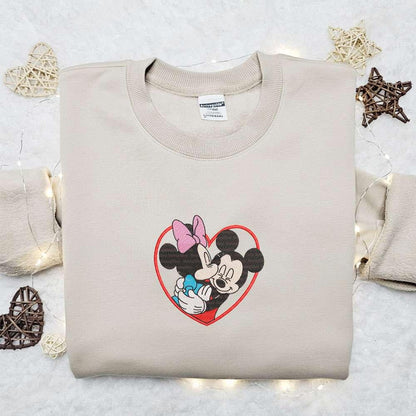 Mickey And Minnie Kissing Heart Frame Embroidered Shirt Disney Characters Embroidered Hoodie Best Valentine Gift Idea