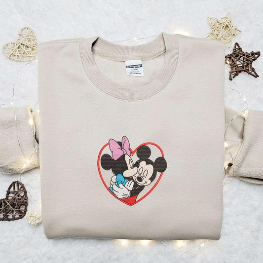 Mickey And Minnie Kissing Heart Frame Embroidered Shirt Disney Characters Embroidered Hoodie Best Valentine Gift Idea