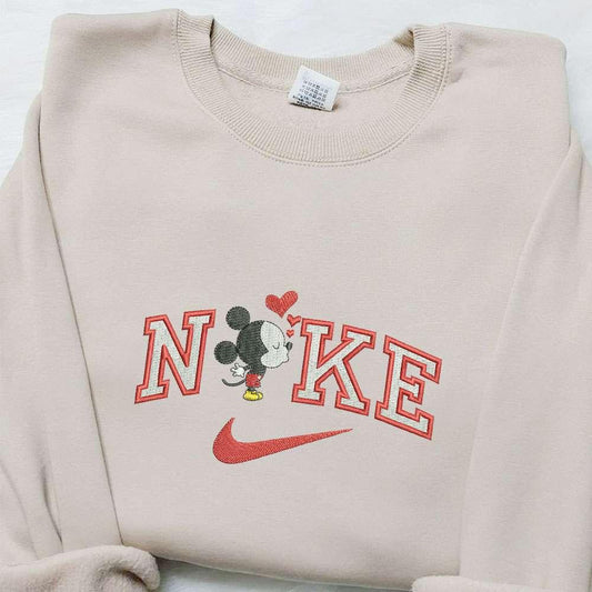MIckey Mouse Heart x Nike Cartoon Embroidered Sweatshirt Disney Characters Embroidered Shirt Nike Inspired Embroidered Shirt
