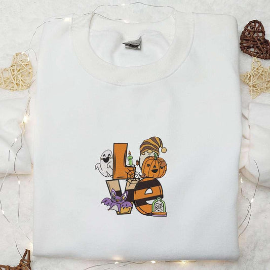 Love Pumpkin Ghost Bat Halloween Embroidered Sweatshirt Cute Halloween Embroidered Hoodie Halloween Shirt Ideas