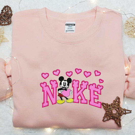 Mickey Mouse Heart x Nike Cartoon Embroidered Hoodie Nike Inspired Embroidered Shirt Best Valentines Day Gift Ideas