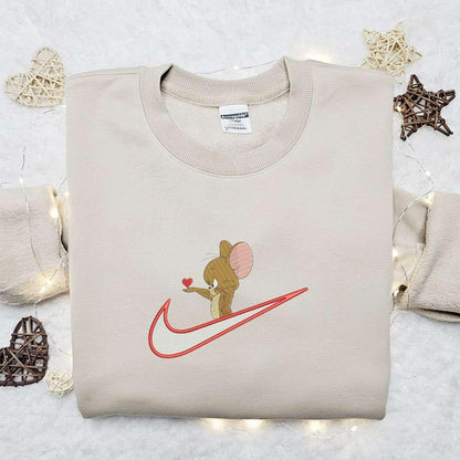 Jerry Give Heart x Swoosh Embroidered Sweatshirt Tom and Jerry Embroidered Shirt Best Gift Ideas For All Occasions