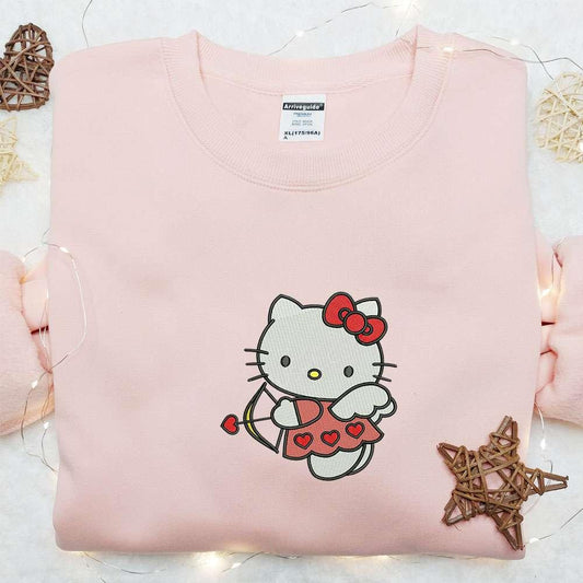 Kitty Cupid Embroidered T shirt Hello Kitty Cartoon Embroidered T shirt Best Valentines Day Gift Ideas