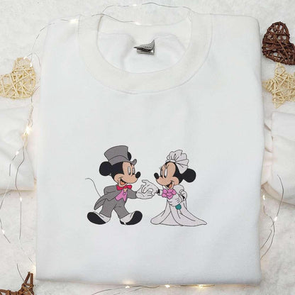 Mickey And Minnie Wedding Embroidered T shirt Disney Characters Embroidered Hoodie Best Valentines Day Gift Ideas 1