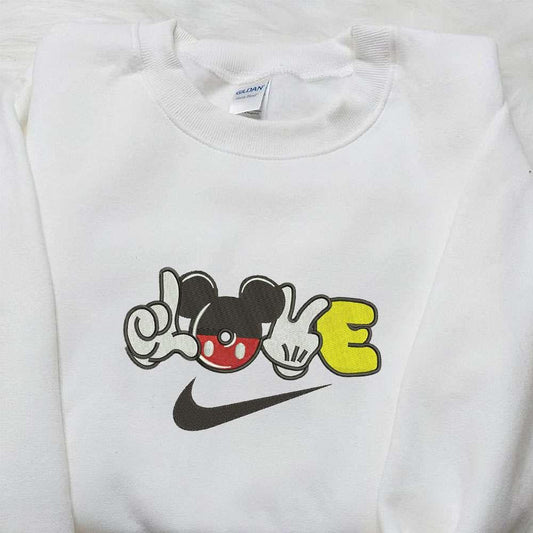 Mickey Mouse Love x Nike Embroidered Hoodie Nike Inspired Embroidered Shirt Best Valentines Day Gift Ideas