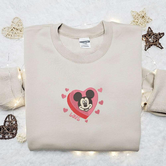 Mickey Hearts Love Embroidered Shirt Disney Characters Embroidered Hoodie Best Gift For Family