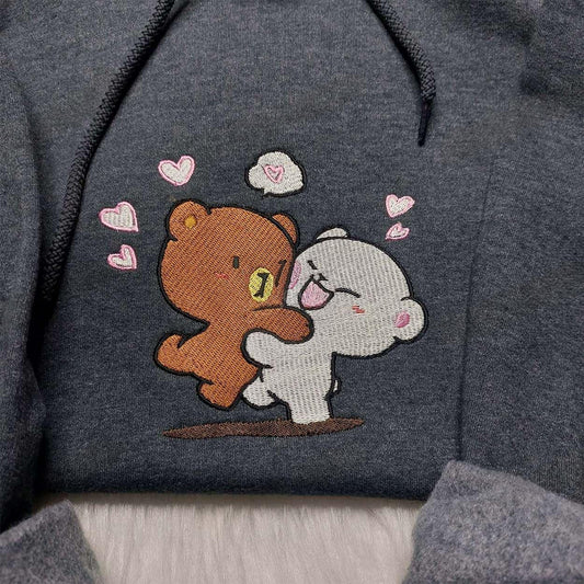 Milk and Mocha Bear Embroidered Shirt Cartoon Embroidered Shirt Couple Embroidered Shirt