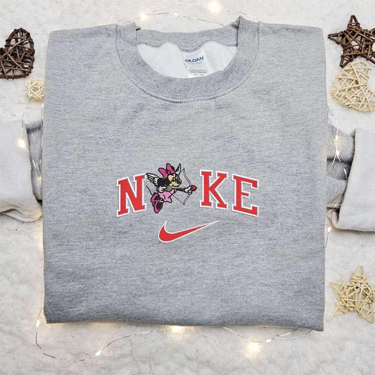 Minnie Mouse Cupid x Nike Embroidered Sweatshirt Walt Disney Characters Embroidered Shirt Best Valentines Day Gift Ideas for Family