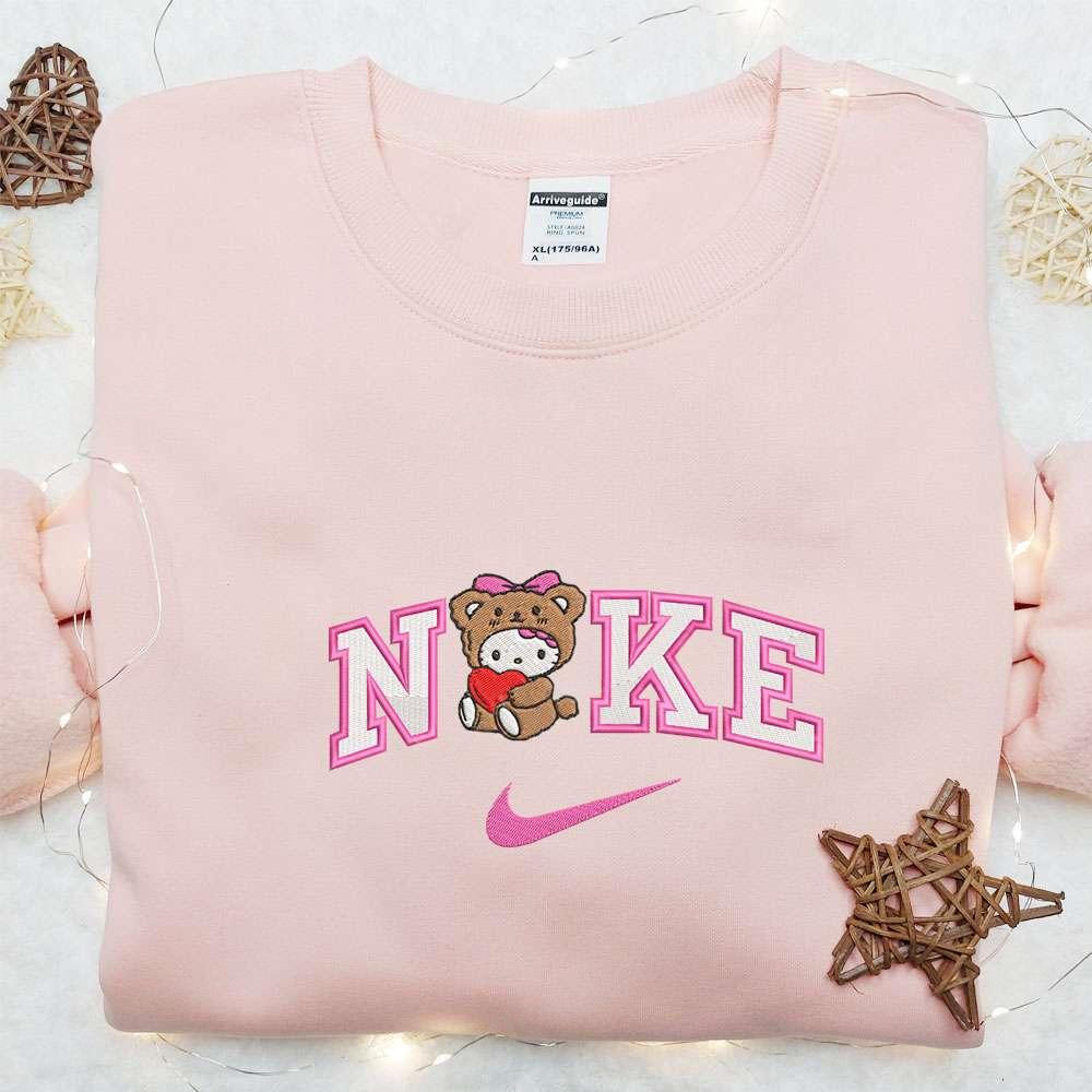 Nike x Hello Kitty Bear Cosplay With Heart Embroidered Shirt Cartoon Embroidered Hoodie Best Valentines Day Gift Ideas