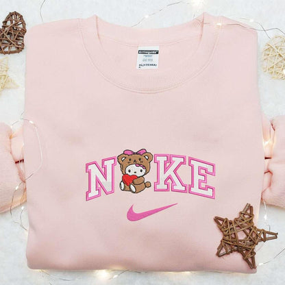 Nike x Hello Kitty Bear Cosplay With Heart Embroidered Shirt Cartoon Embroidered Hoodie Best Valentines Day Gift Ideas