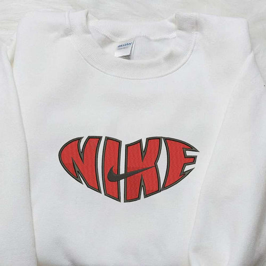 Nike Swoosh x Red Heart Love Embroidered Shirt Nike Inspired Logo Shirt Best Valentine's Day Gift