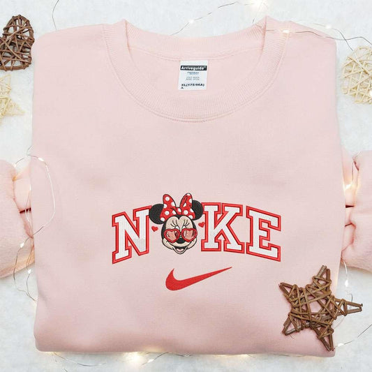 Nike x Minnie Heart Glasses Embroidered Shirt Disney Characters Embroidered Hoodie Best Valentines Day Gift Ideas