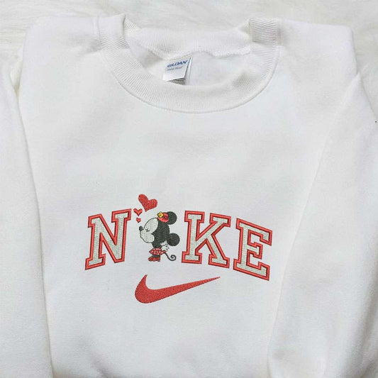 Minnie Mouse Heart x Nike Cartoon Embroidered Sweatshirt Disney Characters Embroidered Shirt Nike Inspired Embroidered Shirt