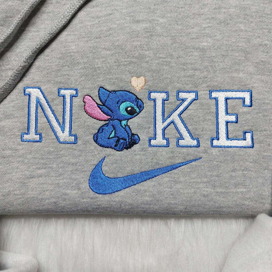 Nike Stitch Love Embroidered Sweatshirt Lilo Stitch Embroidered Hoodie Custom Nike Logo Shirt 1