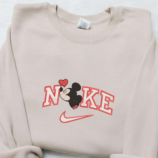 Nike x Mickey Kiss Heart Embroidered Shirt Disney Characters Embroidered Hoodie Best Valentines Day Gift Ideas