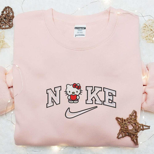 Nike x Kitty Couple Love Embroidered Shirt Cartoon Embroidered Sweatshirt Valentine Embroidered Sweatshirt