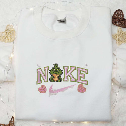 Nike x Kitty And Grinch Chibi Couple Embroidered T shirt Cartoon Embroidered Sweatshirt Valentine Embroidered Hoodie