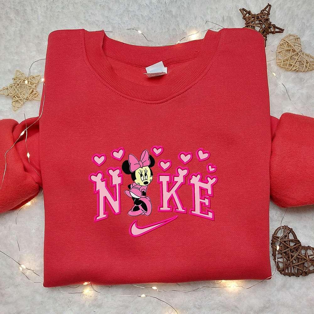 Minnie Mouse Heart x Nike Cartoon Embroidered Sweatshirt Nike Inspired Embroidered Shirt Best Valentines Day Gift Ideas
