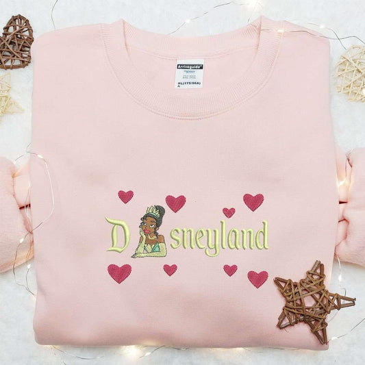 Tiana Disneyland Hearts Embroidered Shirt Disney Princess Embroidered Hoodie Best Gift For Girls