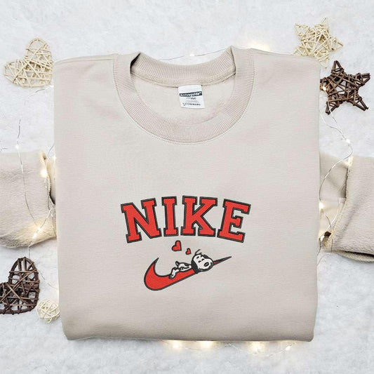 Snoopy Hearts x Nike Embroidered Shirt The Peanuts Cartoon Embroidered Hoodie Best Gift Idea