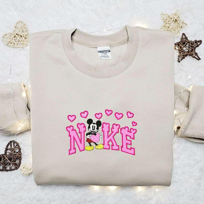 Nike x Retro Mickey Hearts Embroidered Sweatshirt Disney Characters Embroidered Shirt Valentine Embroidered Sweatshirt
