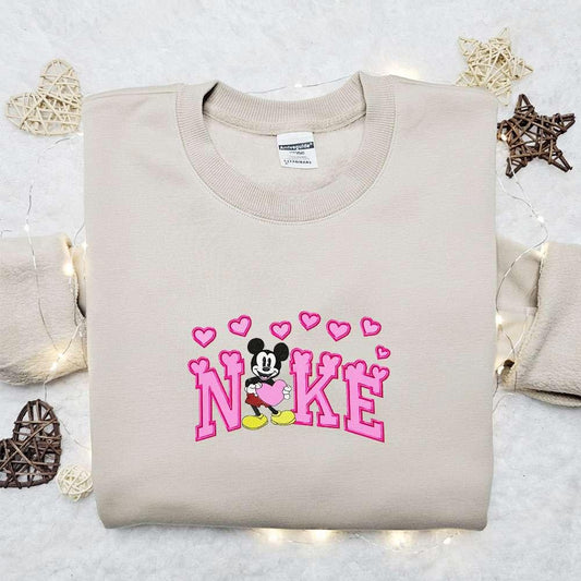 Nike x Retro Mickey Hearts Embroidered Sweatshirt Disney Characters Embroidered Shirt Valentine Embroidered Sweatshirt
