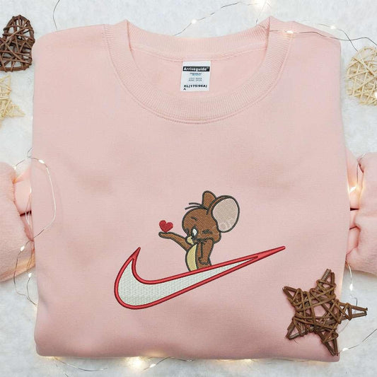 Swoosh x Jerry Give Heart Embroidered Sweatshirt Tom and Jerry Embroidered Shirt Best Gift Ideas For All Occasions