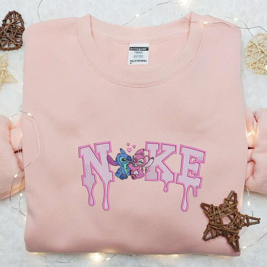 Stitch Angel Love x Nike Cartoon Embroidered Sweatshirt Disney Characters Embroidered Hoodie Best Valentines Gift Ideas
