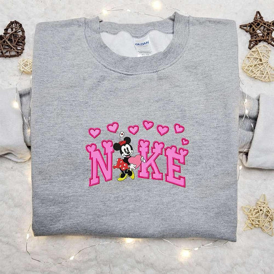 Nike x Retro Minnie Hearts Embroidered Shirt Disney Characters Embroidered Sweatshirt Valentine Embroidered Hoodie