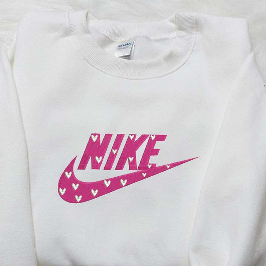 Pink Heart Love x Nike Embroidered Shirt Nike Inspired Logo Shirt Best Valentine's Day Gift