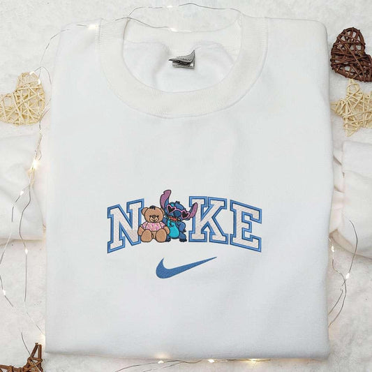 Nike x Stitch With Bear Gift Embroidered Shirt Disney Characters Embroidered Hoodie Best Valentines Day Gift Ideas